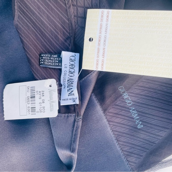 GIORGIO ARMANI Gun Black Gray Satin Silk Italy Light Charcoal Rectangular Scarf - Picture 11 of 16